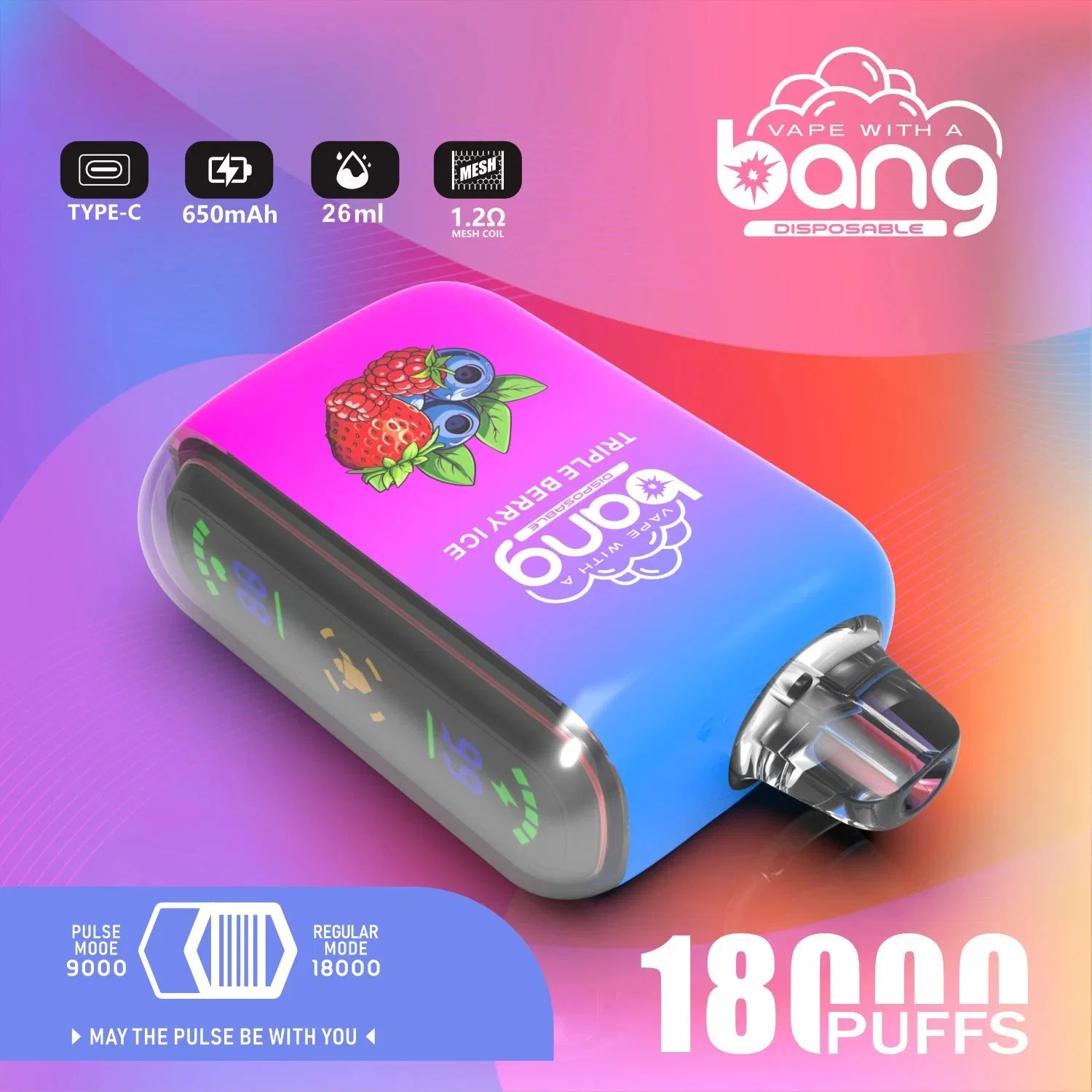 Bang Pulse 20K 18K Puff Wholesale LED Side Full Digital Screen 20000 18000 25000 12000 Disposable Vape E Cigarette Puffs Bang E Vape