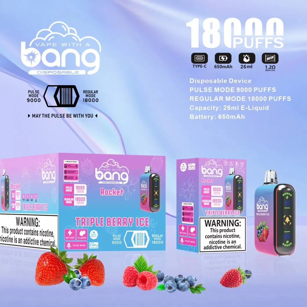 Bang Pulse 20K 18K Puff Wholesale LED Side Full Digital Screen 20000 18000 25000 12000 Disposable Vape E Cigarette Puffs Bang E Vape